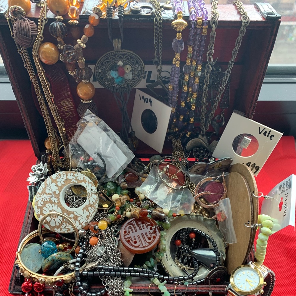 Vintage Jewelry Lot Pirates Booty Silver Gold Earrings Pendants Pearls Coins